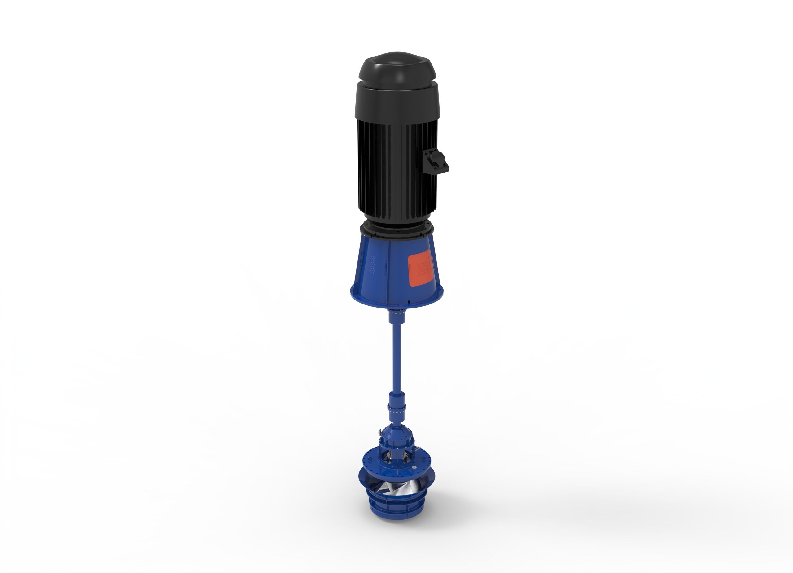 Angled front left side view of a Termomeccanica Pompe NV Vertical Volute Dry Pit Centrifugal Pump manufactured by Trillium Flow Technologies