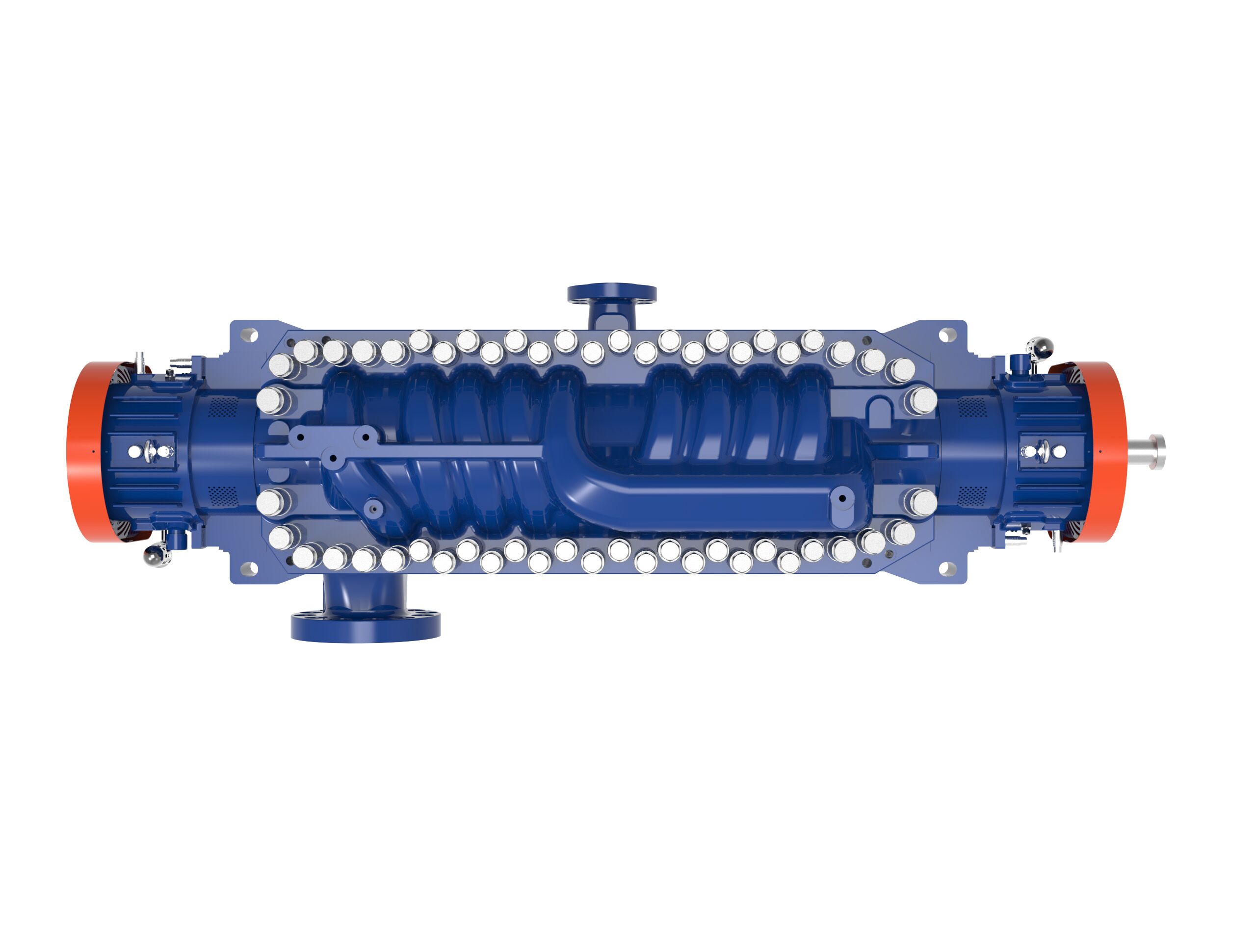 Top view of a Termomeccanica Pompe PF BB3 TYPE API 610 Centrifugal Pump manufactured by Trillium Flow Technologies